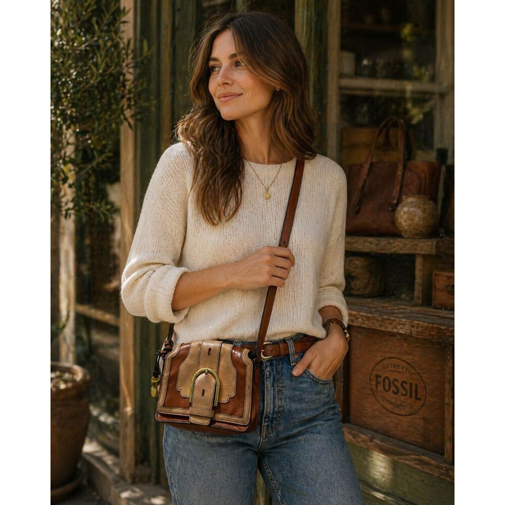 Vintage  Fossil Brown Crossbody Latch Handbag Bag  Women's Size Small